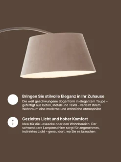 Brok Bogenlampe, 2 m, Taupe/Grau, E27, schwenkbar, Fußschalter, modern