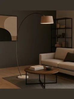 Brok Bogenlampe, 2 m, Taupe/Grau, E27, schwenkbar, Fußschalter, modern