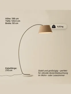 Brok Bogenlampe, 2 m, Taupe/Grau, E27, schwenkbar, Fußschalter, modern