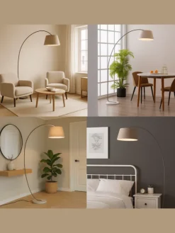 Brok Bogenlampe, 2 m, Taupe/Grau, E27, schwenkbar, Fußschalter, modern