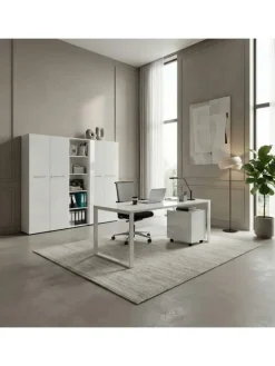 Büro-Set 2 Schränke & Regal, 240cm breit, Glasfront in Weiß