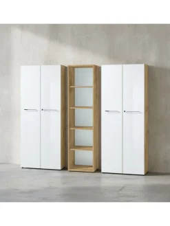 Büro-Set 2 Schränke & Regal, 240cm breit, Glasfront in Chalet-Eiche-Nb.-Weiß