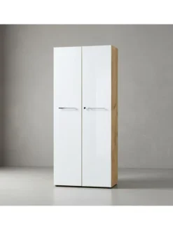 Büro-Set 2 Schränke & Regal, 240cm breit, Glasfront in Chalet-Eiche-Nb.-Weiß