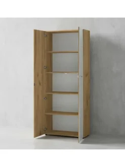 Büro-Set 2 Schränke & Regal, 240cm breit, Glasfront in Chalet-Eiche-Nb.-Weiß