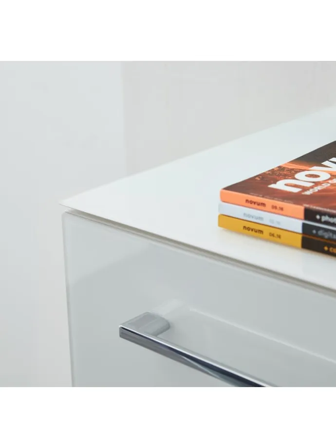 Büro-Set Schreibtisch Schrank Container Glasfront Modern in Weiß