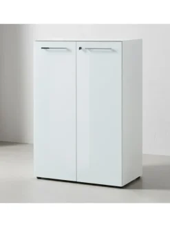 Büro-Set Schreibtisch Schrank Container Glasfront Modern in Weiß