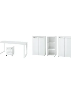 Büro-Set 5-teilig, Glasfront Soft-Close Modern Büromöbel in Weiß