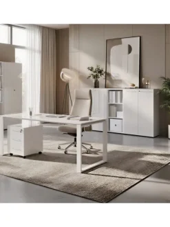 Büro-Set 5-teilig, Glasfront Soft-Close Modern Büromöbel in Weiß