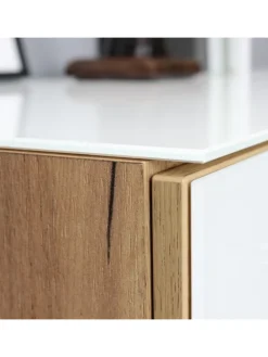 Büro-Set 2-tlg 120cm hoch Kommode x Regal, Glas Front in Chalet-Eiche-Nb.-Weiß