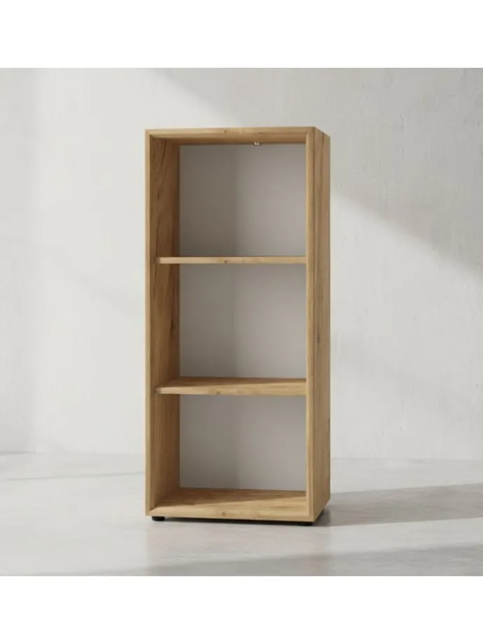 Büro-Set 2-tlg 120cm hoch Kommode x Regal, Glas Front in Chalet-Eiche-Nb.-Weiß