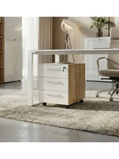 Büro-Set 8-tlg, Glas Abschließbar Modern Büromöbel in Chalet-Eiche-Nb.-Weiß