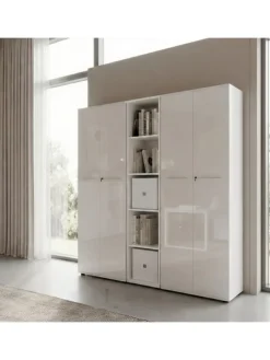 Büro-Set 8-tlg, Glas Abschließbar Modern Büromöbel in Weiß