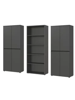 Büro-Set XL Schrankwand Soft-Close Graphit Aktenschrank Büromöbel