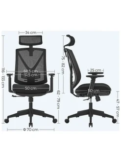 Bürostuhl in Schwarz - (B)70 x (H)133 x (T)68,5 cm