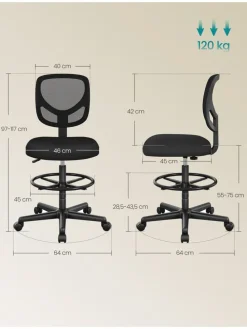 Bürostuhl in Schwarz - (B)64 x (H)117 x (T)40 cm