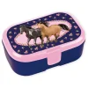 Brotdose "Pferde" in Dunkelblau/ Rosa - (L)16,5 x (B)10,5 x (H)6,5 cm
