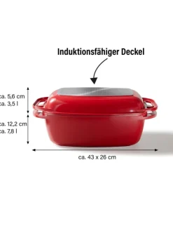 Bräter Schmortopf 43x26 cm | mit Deckel in Rot