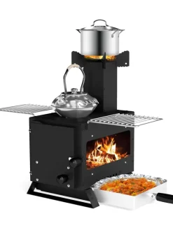 Campingofen mit Topfgestell tragbar in Schwarz
