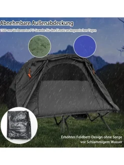 Campingzelt mit selbstaufblasender Matratze für 2 Personen in Grau