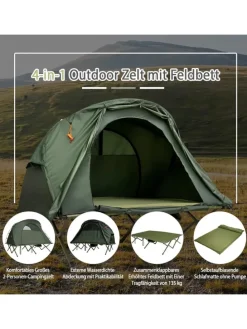 Campingzelt mit selbstaufblasender Matratze für 2 Personen in Grün