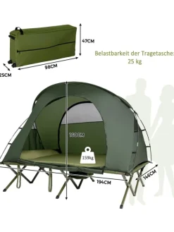 Campingzelt mit selbstaufblasender Matratze für 2 Personen in Grün
