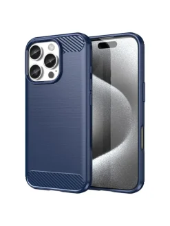 Carbon Case Silikon Handyhülle blau für iPhone 16 Plus in Schwarz