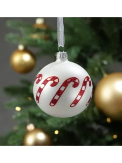 Christbaumkugel Zuckerstange Weihnachtskugel Glas D: 8cm in matt weiß