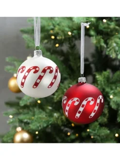 Christbaumkugel Zuckerstange Weihnachtskugel Glas D: 8cm in matt weiß