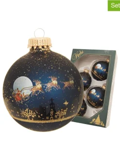 Christbaumkugeln in Dunkelblau/ Gold - 4 Stück