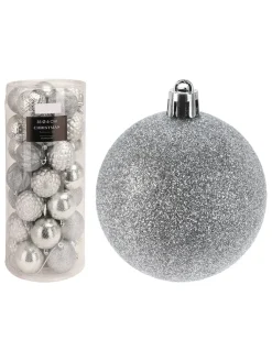 Christbaumkugeln in Silber - 35 Stück - Ø 6 cm