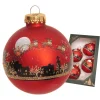 Christbaumkugeln "Santa mit Rentieren" in Rot - 4 Stück - Ø 7 cm