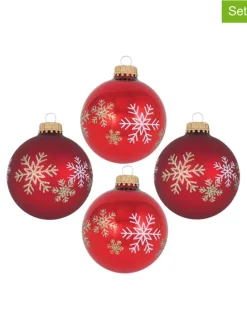Christbaumkugeln "Schneeflocken" in Rot - 4 Stück - Ø 7 cm