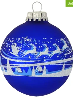 Christbaumkugeln "Winterdorf und Santa" in Blau - 4 Stück