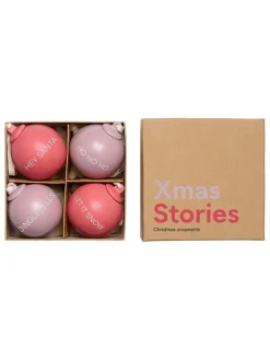 Christbaumkugeln "XMAS" in Pink/ Lila - 4 Stück