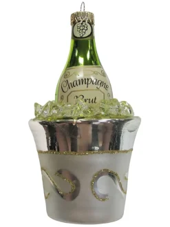 Christbaumornament "Champagner mit Kühler" in Grau - (L)14 cm