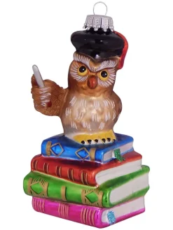 Christbaumornament "Eule als Lehrer auf Bücherstapel" in Bunt - (L)10 cm