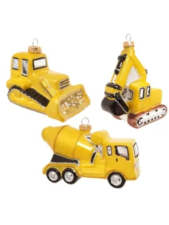 Christbaumornamente "Baustellenfahrzeuge" in Gold - 3 Stück