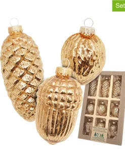 Christbaumornamente "Nüsse & Zapfen" in Gold - 9 Stück