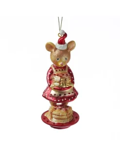 Christbaumschmuck Maus mit Pfannkuchen Glas H: 15cm in rot
