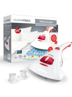 CLEANmaxx Milben-Handstaubsauger mit UV-C-Licht inkl. 2 Ersatzfilter - weiß/rot