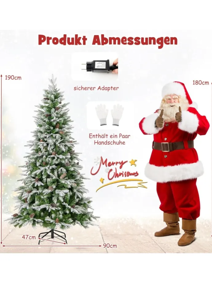 190cm Künstlich PE Weihnachtsbaum LED in Grün