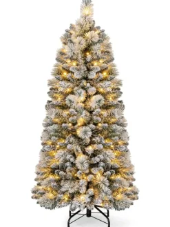 150cm Künstlich Weihnachtsbaum mit Beleuchtung in Weiß