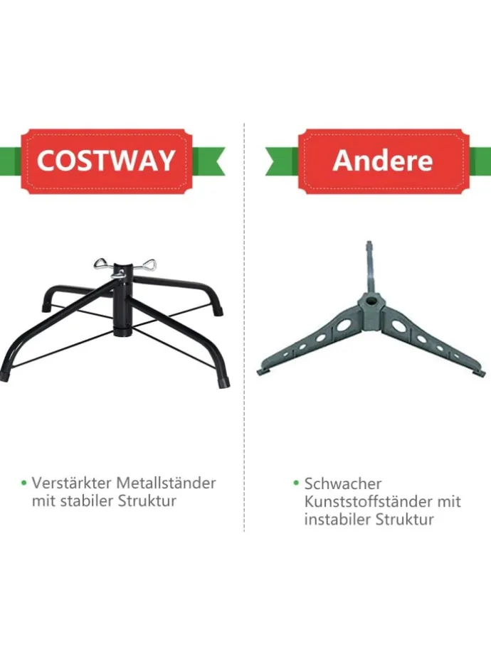 180cm Künstlicher Weihnachtsbaum mit Metallständer in Grün