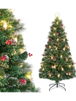 180cm Künstlicher Weihnachtsbaum mit Beleuchtung in Grün