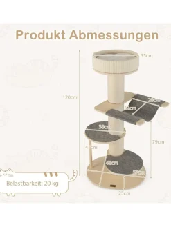 120cm Kratzbaum Holz in Grau