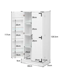 128.5cm LED Küchenschrank mit 2 Flügeltüren und Verstellbaren Regalen