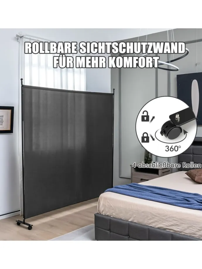 184cm Raumteiler auf Rollen in Grau