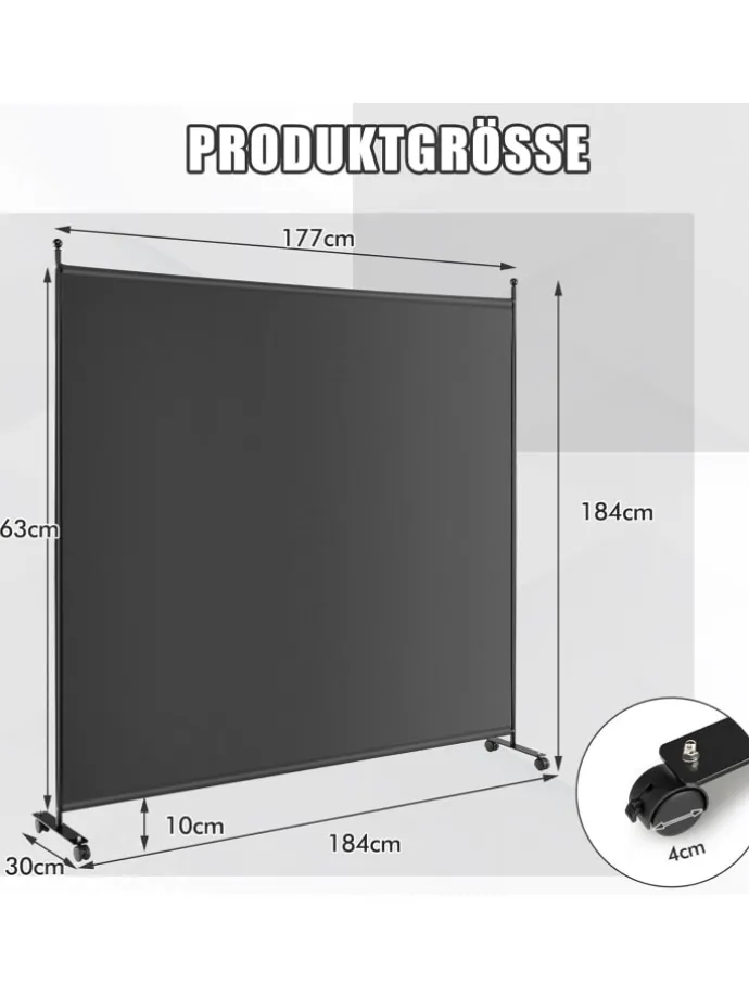 184cm Raumteiler auf Rollen in Grau