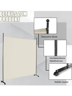 184cm Raumteiler auf Rollen in Beige