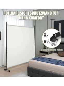 184cm Raumteiler auf Rollen in Beige